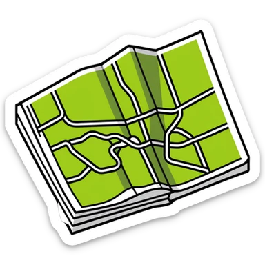 Folded map icon with subtle relationship paths drawn across it, symbolizing personal exploration of love and attraction patterns sticker