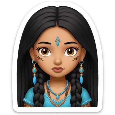an ios genmoji for a pretty bratz indian girl with black long hair  tattooed, beautiful girl sticker