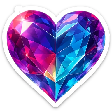 heart icon with a crystal gem effect, digital illustration sticker
