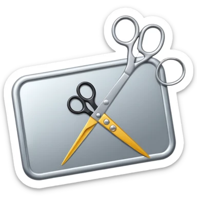 un restangulo con el simbolo de reproducir en el medio y una tijera a un lado sticker