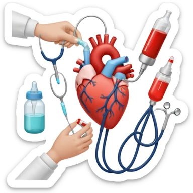 hands making a loveheart with background of stethescope, heel lancet, baby blood tubes, monitoring cables, baby bottle, cute scrapbooking paper,  sticker