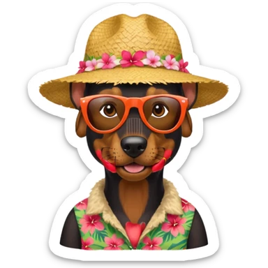 doberman with sunglasses and straw hat, hawaii shirt sticker