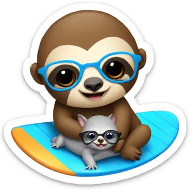 sloth surfing holding a kitten wearing glasses sticker