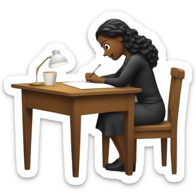 a woman writing on a desk
 sticker