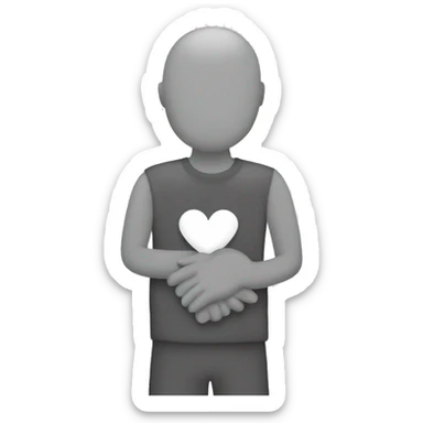 Design a minimalist hugging emoji in grey and white. Use curved grey lines for arms and a white heart in the center. Background should be clean and plain sticker