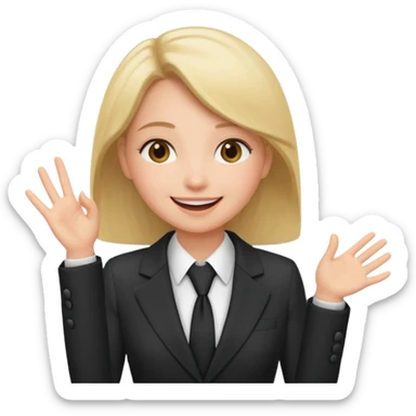 a girl in a suit tells a group of people something sticker