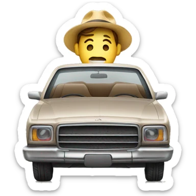 car holding man wearing hat written ATM sticker