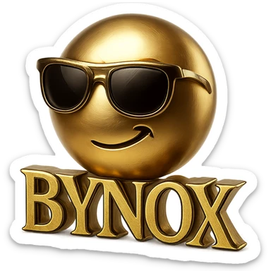 gold and black luxury emoji with 'BYNOX' text, shiny metallic, elegant, premium, 3D effect, minimal, powerful, stylish font, no background sticker