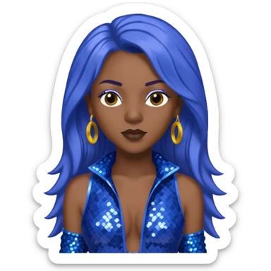 Spice, Dancehall Singer with dark skin, long periwinkle hair, blue sequin outfit sticker