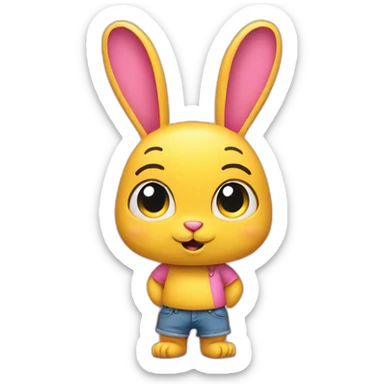 Pink rabbit in yellow teeshirt shrugging shoulders sticker