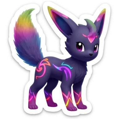 Dark vibrant pastel bright neon colorful edgy exotic painted Fakémon-Pokémon-Vernid-Leafeon-Jolteon-creature sticker