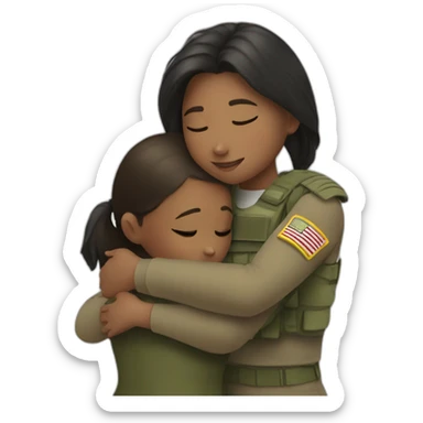 girl hugs with military sticker