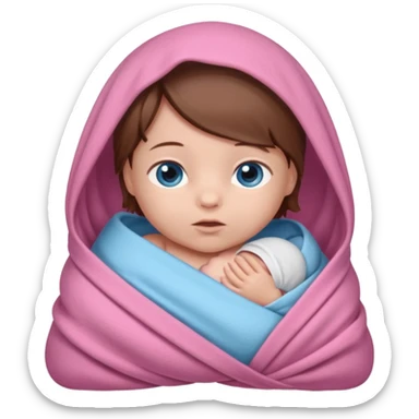 Newborn baby swaddled in pink, she has brown hair and blue eyes sticker