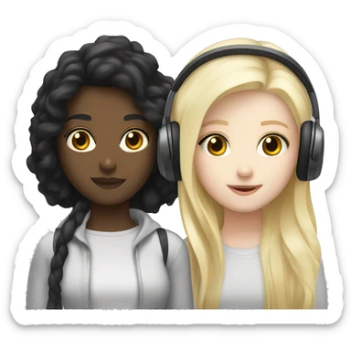 Two pale skin Girls  with headphones one black hair one blonde hair  sticker