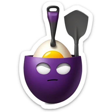 a shovel with an eggplant inside and a knife stuck inside the egg sticker