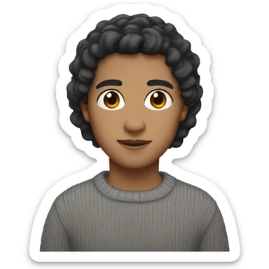 Black hair with dark brown eyes in grey sweater with light brown skin  sticker