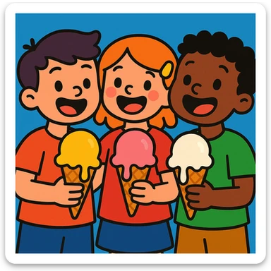 happy children with melting ice cream cones sticker