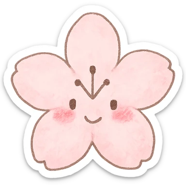 single soft pastel sakura blossom, Japanese hand-drawn kawaii, full object, transparent background, with blushing cheeks sticker