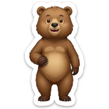 Cartoonish Russian grizzly bear, standing upright, front view, iOS emoji style sticker