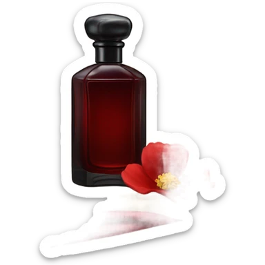 Dark red sophisticated perfume bottle with red buttercups and a silk scarf sticker