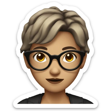 demon girl with brown short hair and round black glasses sticker