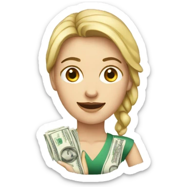 white woman holding 10000 dollars sticker