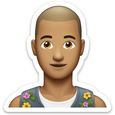 realistic male with buzz cut and flowers sticker