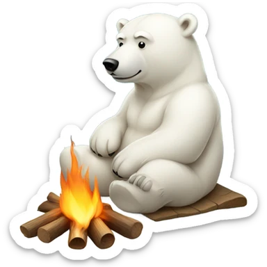 Polar bear sitting by a campfire sticker
