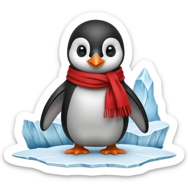 baby penguin wearing red scarf on the iceberg sticker