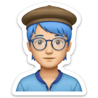 chinese man blue haired and hat and glassess sticker