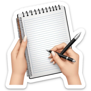 libreta anillada abierta y sostenida por unas manos  sticker