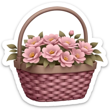 Taupe coloured wicker basket with dusty rose coloured flowers sticker