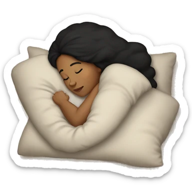 Sleeping woman with light brown skin and black hair laying on pillow in large bed with black covers cozy sticker