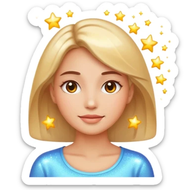 glowing woman face, natural skin, sparkles around, calm and healthy look, emoji style sticker