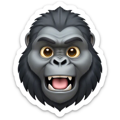 Cinematic Comical mountain Gorilla Portrait Emoji, Head tilted dramatically with an exaggeratedly shocked expression, featuring a stately black and grey mane and wide, comically expressive eyes full of humorous disbelief, Simplified yet hilariously expressive features, highly detailed, glowing with a slightly sassy jungle glow, high shine, dramatic yet playful, stylized with an air of quirky primate attitude, soft glowing outline, capturing the essence of a meme-worthy mountain that appears ready to side-eye its way into viral fame! sticker