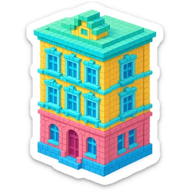 old Saint Petersburg building, classic architecture, ornate facade, pastel colors, isometric view sticker