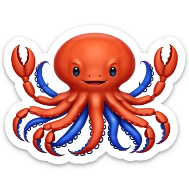 a red crab with two claws and a blue octopus are friends sticker