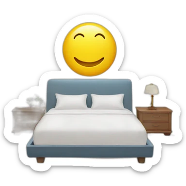 A bed with a giant smiley face pillow on sticker