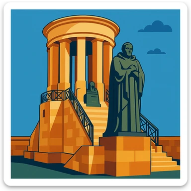 artistic illustration of war monument in Malta, solemn atmosphere, architectural details, blue sky background sticker
