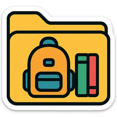 folder icon for 'school' with a school backpack or books, rounded corners, colorful sticker