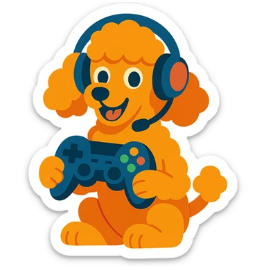 playful and cute poodle dog as a gamer holding a game controller, modern style sticker