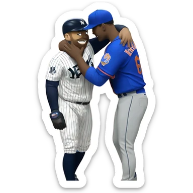 Mets player hugging Yankees player sticker