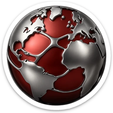 Make all empty spaces in the 3D chrome world a vibrant red, keep the chrome world and bridges metallic and shiny, with no background. sticker