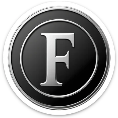 Emoji icon of a black coin with engraved letter F, minimalist style, isolated, no color sticker