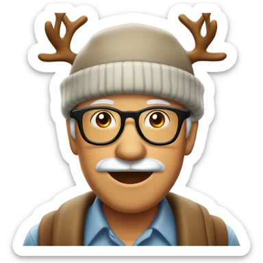60 years man who wears glasses and a Rudolf’s the reindeer hat sticker