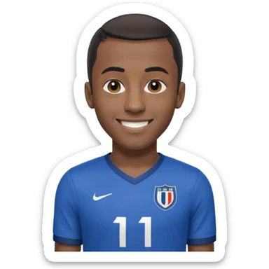 Blaise Matuidi smiling, short hair, athletic build, wearing a blue football jersey sticker