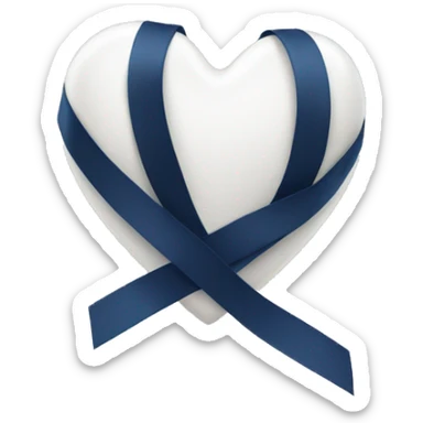 White heart with a navy blue ribbon tied around it  sticker