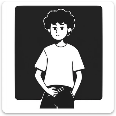 Wasian guy with black curly hair, inspired by Conan Gray sticker