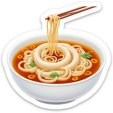 Chengdu sweet water noodles with sweet sauce, simplified emoji style with bold outlines and bright colors, cartoon style Tianshui Mian dessert-like noodle sticker