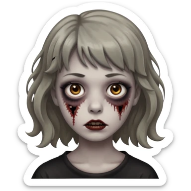 Cabelo ondulado  um pouco cheio e franja curta  Olhos marrons e pequenos e feita d ezumbi sticker